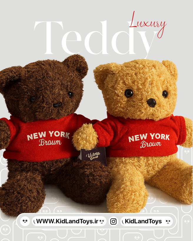 عروسک تدی در حالت نشسته با تیشرت قرمز و پارچه رز بافت – Seated Luxury Teddy Plush Doll with Red T-shirt and Woven Rose – KidlandToys