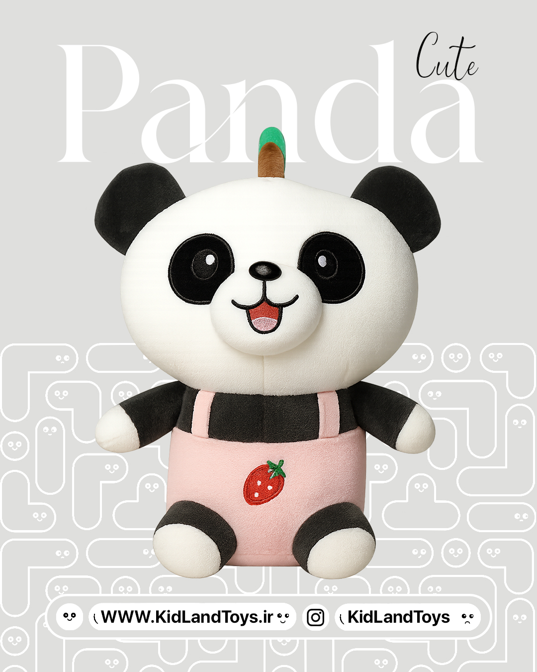 عروسک پولیشی پاندا توت فرنگی ارتفاع ۳۰ سانتی متر
