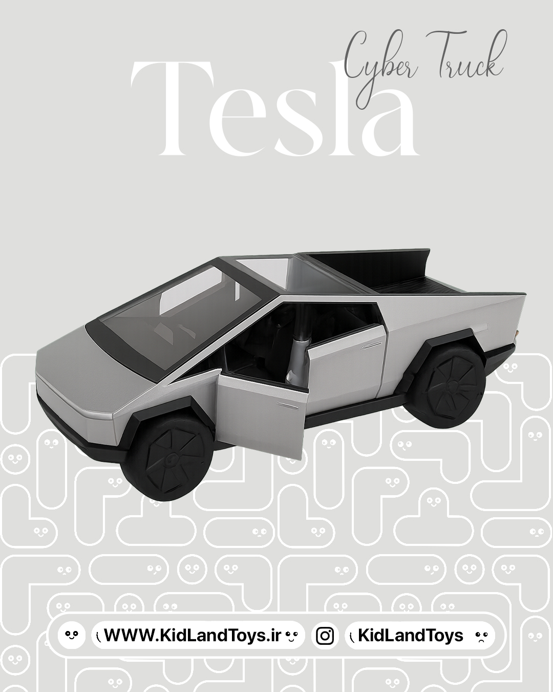 طراحی داخلی ماکت Tesla Cybertruck با جزئیات کابین – Interior of Tesla Cybertruck 1:24 Diecast Model – KidlandToys