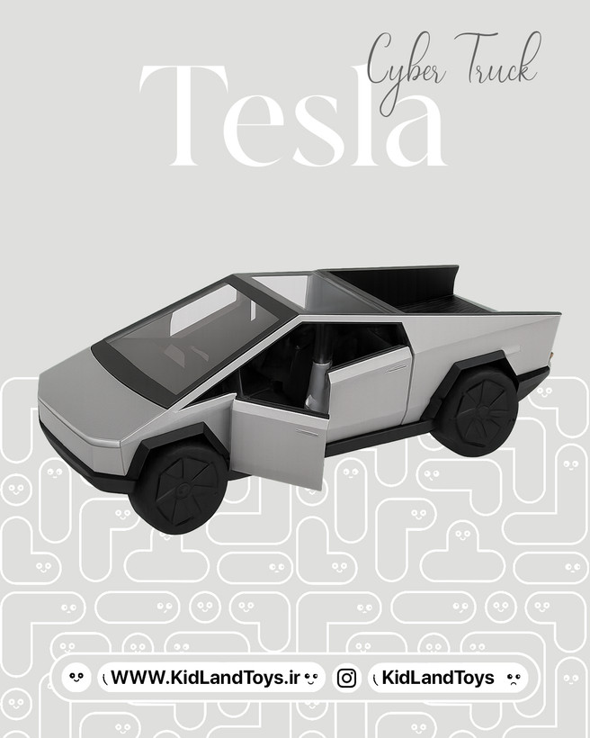 طراحی داخلی ماکت Tesla Cybertruck با جزئیات کابین – Interior of Tesla Cybertruck 1:24 Diecast Model – KidlandToys