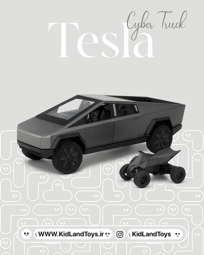نمای جلوی ماکت Tesla Cybertruck با چراغهای روشن – Front View Tesla Cybertruck 1:24 Diecast Model with Lights – KidlandToys