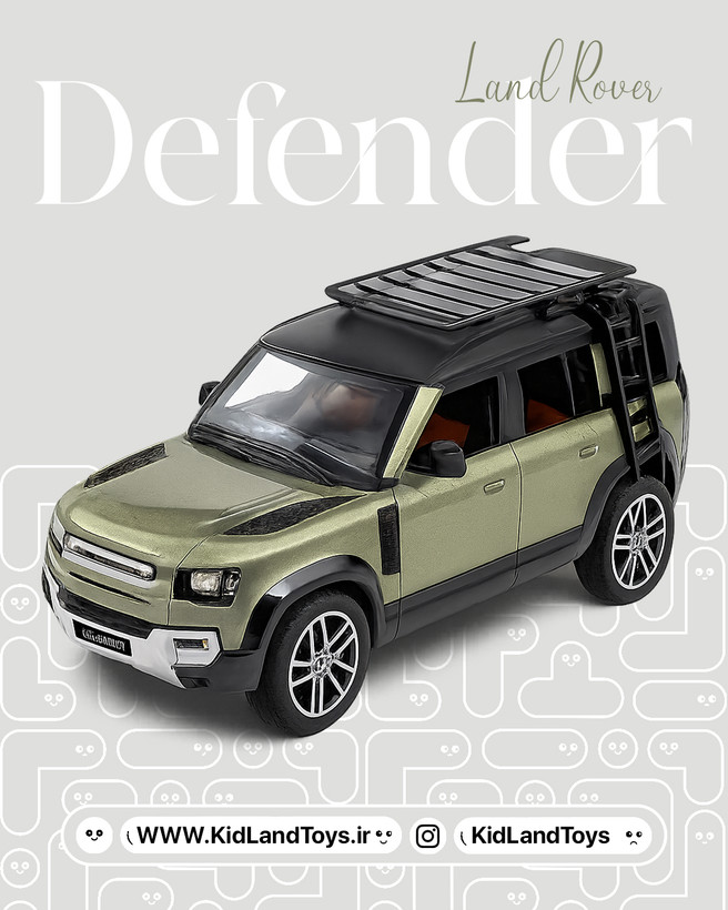 نمای جلوی ماکت Land Rover Defender با چراغهای روشن – Front View Land Rover Defender 1:24 Diecast Model with Lights – KidlandToys