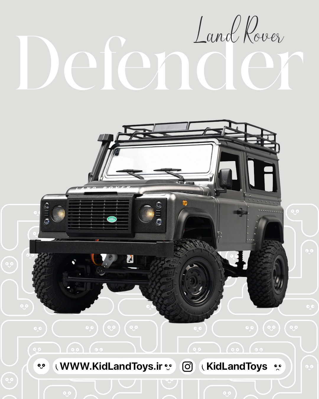 ماشین کنترلی دیفندر از زاویه روبرو با رنگ خاکستری