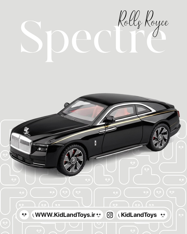 نمای جلوی ماکت رولز رویس اسپکتر با چراغهای روشن – Front View of Rolls-Royce Spectre Diecast Model with Lights – KidlandToys